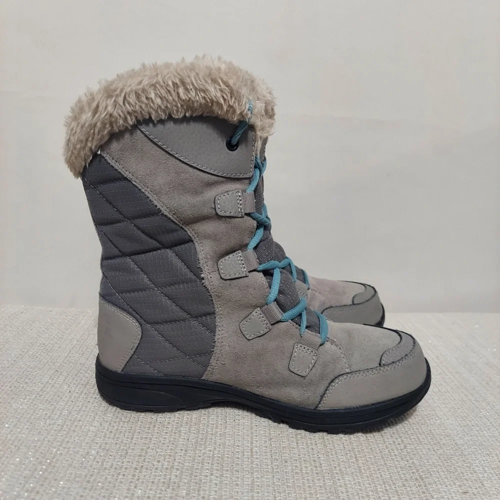 Columbia Boots Womens 6 Ice Maiden II Faux Fur Snow Winter Mid‎ Calf Gray Suede
